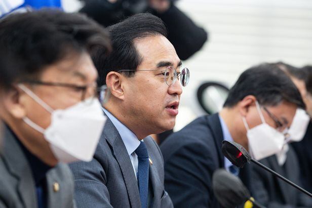 박홍근 더불어민주당 원내대표가 5일 국회에서 열린 정책조정회의에서 모두 발언을 하고 있다. /뉴스1