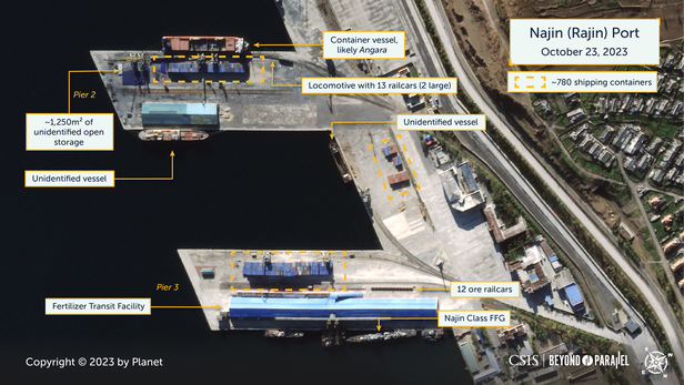 미국 싱크탱크 CSIS의 '분단을 넘어'가 지난 10월 북한 나진항의 모습을 정밀 분석한 모습. /CSIS beyond parallel 홈페이지