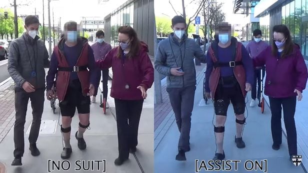 미 연구팀이 파킨슨병 환자의 보행을 돕는 '착용형 소프트 로봇'을 개발했다. 환자의 걸음걸이를 인식해 엉덩이 뒷부분을 밀어주는 방식으로 보행을 돕는다./연구팀 제공