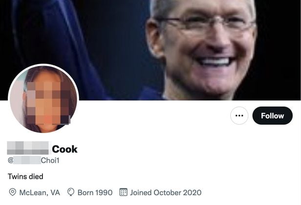 팀 쿡 애플 CEO를 스토킹한 혐의를 받는 최모씨의 트위터 계정. 자신의 이름을 쿡 CEO의 성으로 표기하고, 배경화면에는 쿡 CEO의 사진을 걸어놓았다. /트위터