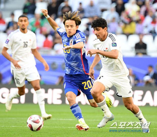 19일(현지시간) 카타르 도하 에듀케이션 시티 스타디움에서 열린 2023 아시아축구연맹(AFC) 카타르 아시안컵 이라크와 일본의 경기. 일본 구보가 돌파를 시도하고 있다. 알라이얀(카타르)=박재만 기자 pjm@sportschosun.com/2023.01.19