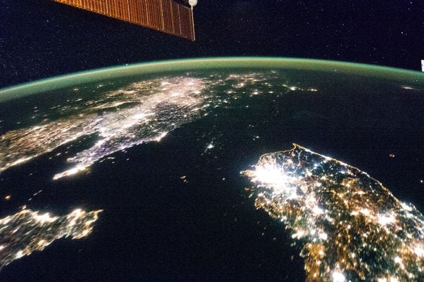 2014년 1월 국제우주정거장(ISS)에서 촬영한 한반도의 위성사진/미국 항공우주국(NASA)