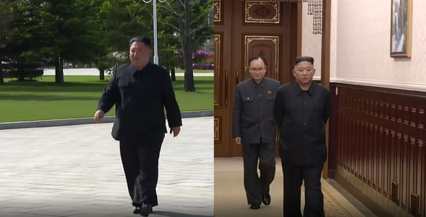 김정은 북한 국무위원장의 지난 4월 30일 자 모습(왼쪽)과 6월 4일 자 모습. 김정은 국무위원장은 최근 이전보다 살을 감소한 모습을 드러냈다. /NK뉴스