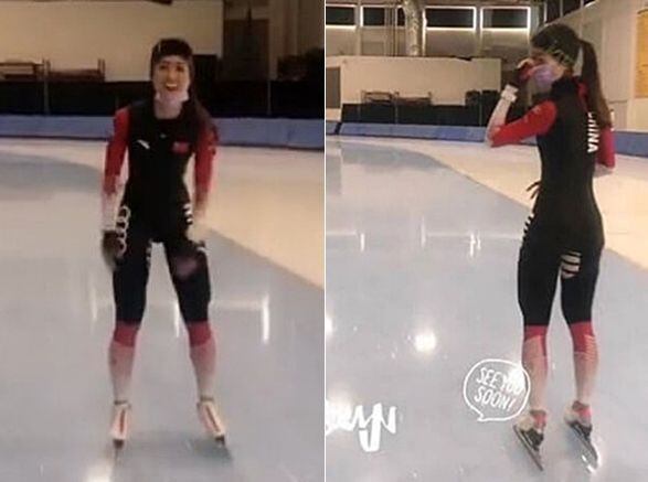 대만 여자 스피드스케이트 국가대표 선수 황위팅이 중국 유니폼을 입고 훈련 중인 모습. /웨이보