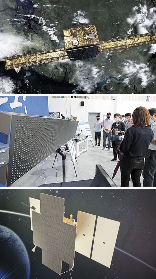 (위에서부터) 아이스아이, 한화시스템, KAI(한국항공우주산업)의 초소형 SAR 위성들.