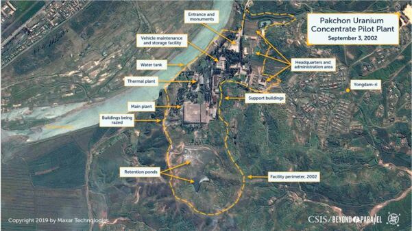 북한 평안북도 박천 우라늄 농축 시험공장의 2002년 위성사진.