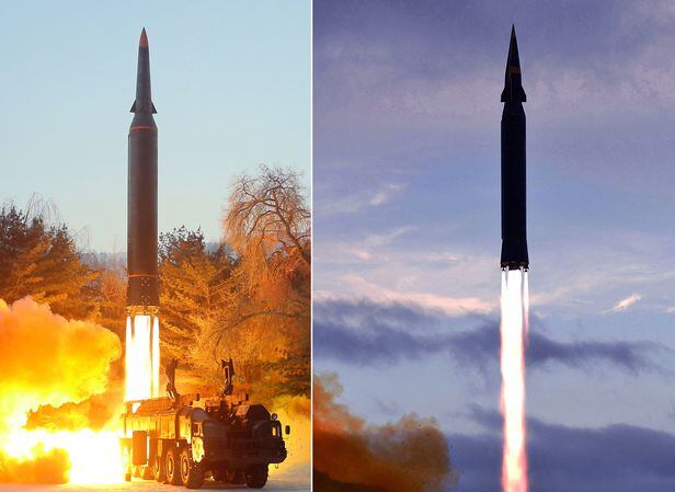 북한이 전날 극초음속 미사일을 시험 발사했다고 조선중앙통신이 6일 보도했다. 앞서 북한은 지난해 9월 28일 새로 개발한 극초음속 미사일 화성-8형 시험발사를 처음으로 진행했다고 밝힌 바 있다. 사진은 전날 발사한 극초음속 미사일(왼쪽)과 작년에 발사한 화성-8형(오른쪽)으로, 탄두부 모양이 다소 다른 모습이다. /조선중앙통신 홈페이지 캡처