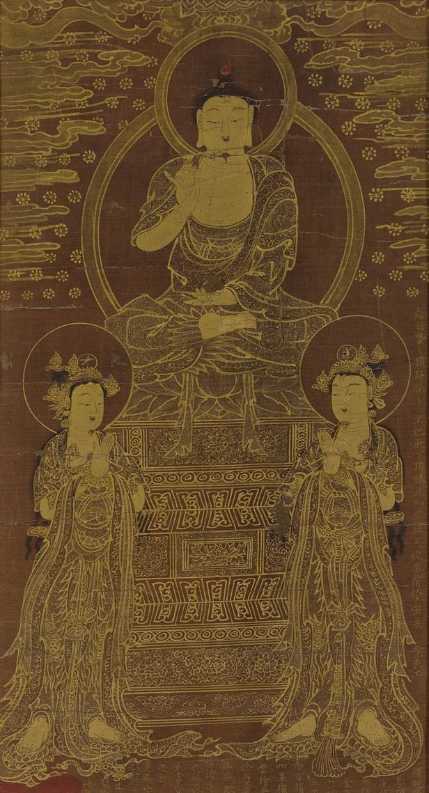 문정왕후가 발원해 조성한 ‘약사여래삼존도’(1565). 국립중앙박물관 소장. /호암미술관
