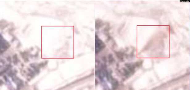 북한 마군포 엔진시험장 일대를 촬영한 위성사진. 28일(왼쪽)까지만 해도 아무런 흔적이 없지만 30일(오른쪽) 화염이 만들어낸 그을린 흔적을 볼 수 있다. /Planet Labs