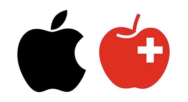 애플 로고와 스위스 과일 연합 로고.