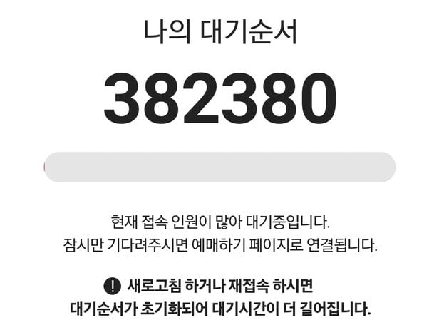 임영웅 전국투어 콘서트 ‘2023 아임 히어로(IM HERO) - 서울’ 예매 대기 페이지./인터파크 티켓