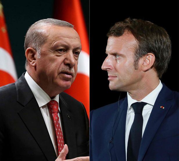 레제프 타이이프 에르도안 터키 대통령(왼쪽)과 에마뉘엘 마크롱 프랑스 대통령./AFP 연합뉴스