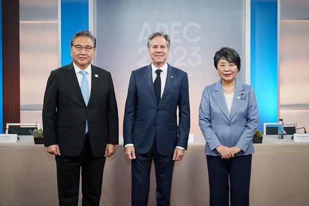 왼쪽부터 박진 외교부 장관, 토니 블링컨 미 국무장관, 가미카와 요코 일본 외무상. /외교부