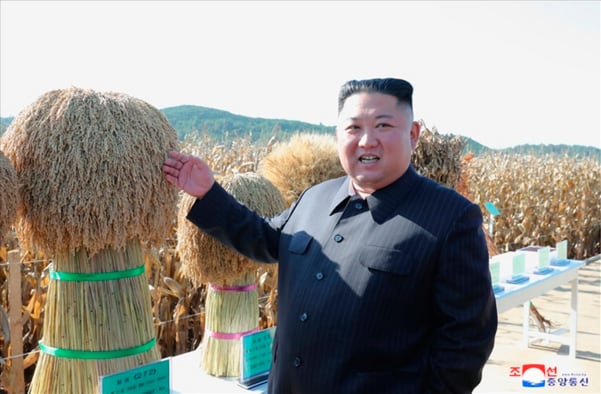 조선인민군이 운영하는 농장을 현지 지도하는 북한 김정은./조선중앙통신
