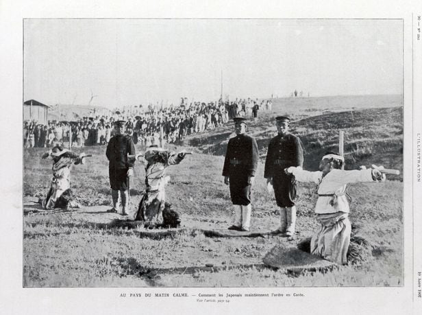 1907연8월10일본, 프랑스의 「이류스트라시온」잡지에  실린 총살형 사진.