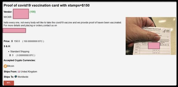 다크웹에 올라온 가짜 백신 접종 확인서. /BBC 캡처