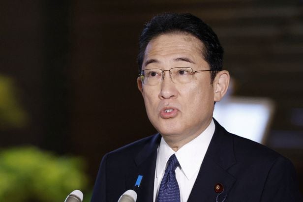 기시다 후미오 일본 총리가 8월 24일 일본 도쿄의 총리 관저에서 북한의 미사일 발사에 대해 입장을 밝히고 있다./교도/로이터 연합뉴스