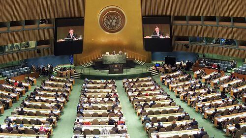 작년 9월 유엔 본회의에서 볼칸 보즈키르 의장이 북한인권결의안의 채택을 선포했다./조선DB