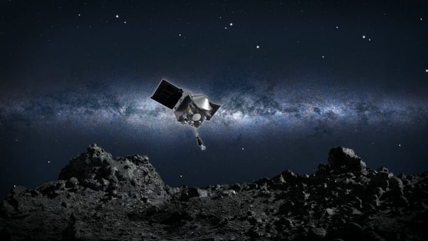 소행성 베누에 착륙하고 있는 오시리스-렉스 상상도./NASA