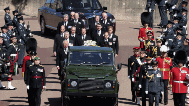 17일(현지 시간) 엘리자베스 2세 여왕의 남편 필립공의 장례식이 런던 윈저성에서 열렸다./BBC 등 캡처