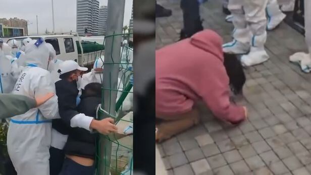 15일(현지시각) BBC 등에 따르면 중국 상하이에서 코로나 격리 시설로 전환돼 집에서 쫓겨나게 된 주민과 경찰의 충돌이 빚어졌다. /BBC