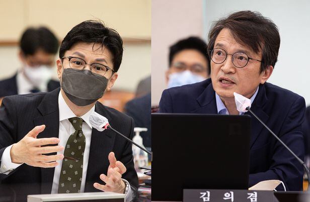 한동훈 법무부장관(왼쪽)과 김의겸 더불어민주당 의원./조선DB