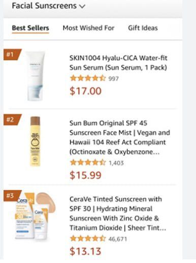 SKIN1004's sunscreen securing the top spot in the sales ranking on Amazon./Amazon