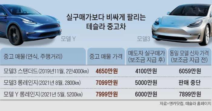 샤넬백처럼 오른다… 5000만원에 산 테슬라, 중고차 되니 6600만원 - 조선일보