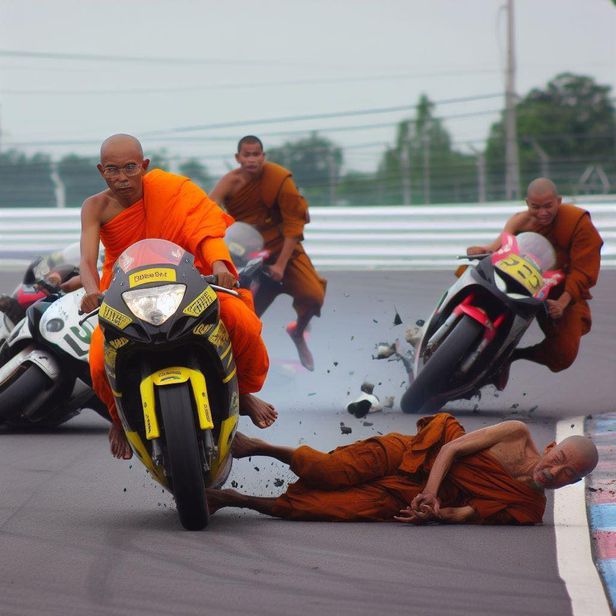 인공지능(AI)을 이용해 태국 승려들이 오토바이 경주를 하는 모습을 만들어낸 가짜 사진. /페이스북 캡쳐